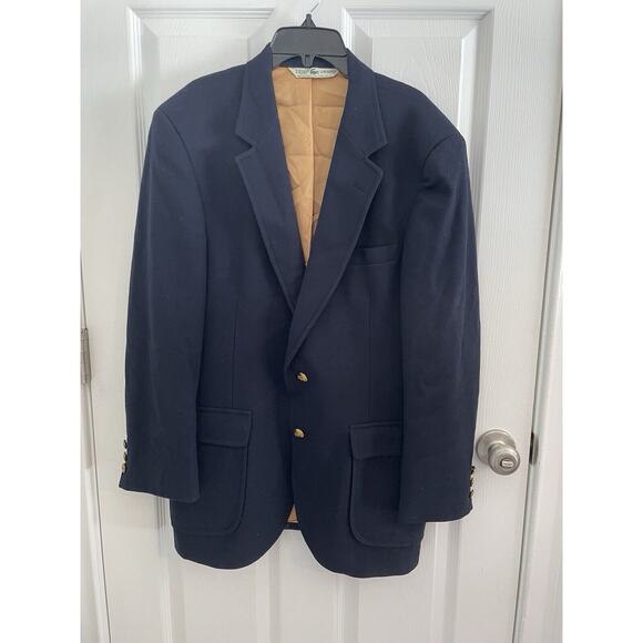 Izod Lacoste Blazer Mens Size 42 Vintage Wool Navy Gold Alligator Buttons Suit